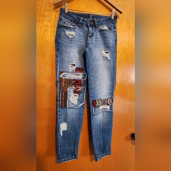 Rewash Denim - Aztec Boho Hippie Southwest Patchwork Cropped Jeans